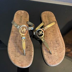 Michael Kors sandals with gold hardware and cork sole in size 8